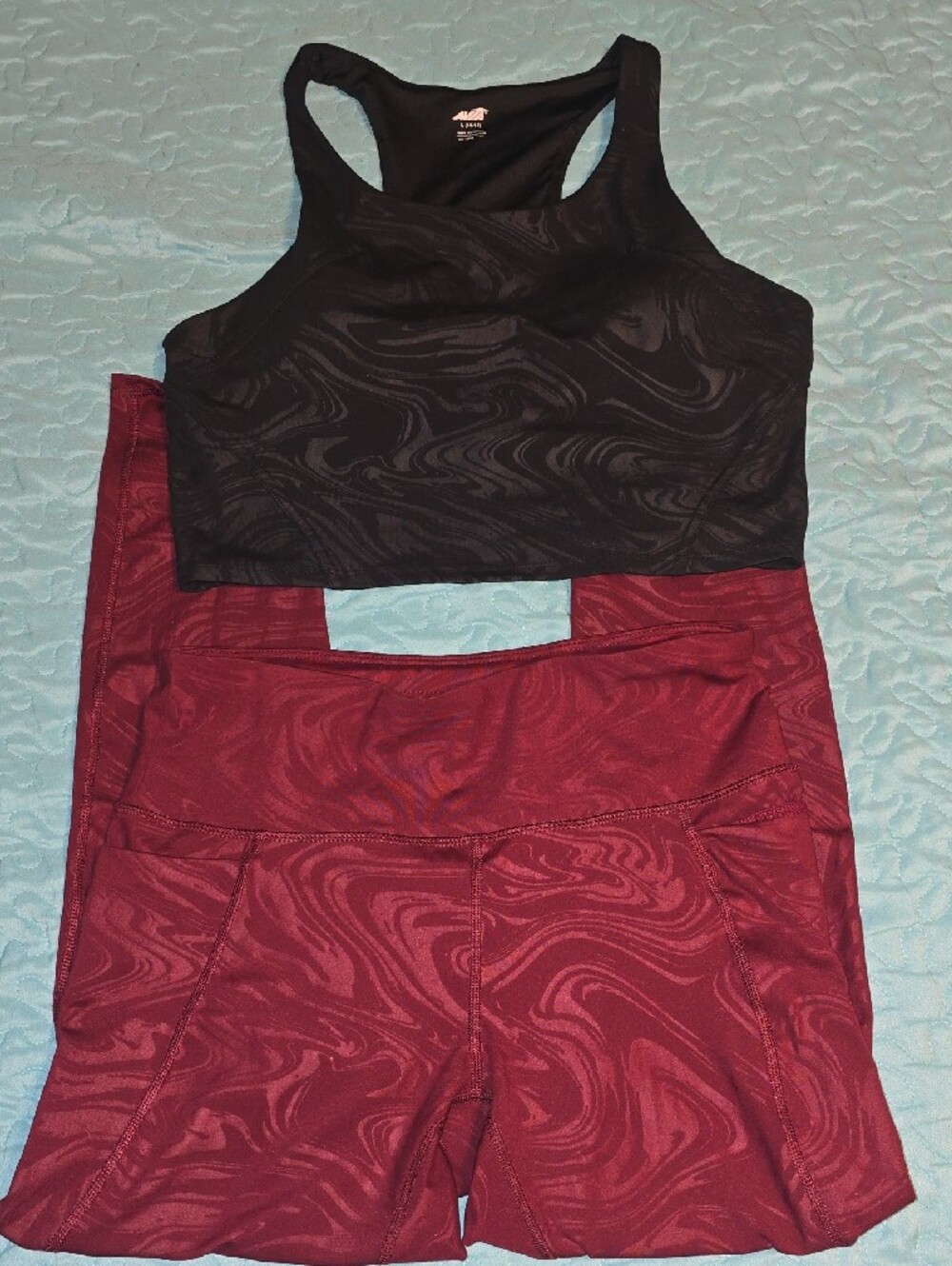 Avia Burgundy Yoga Pant with Black Racerback Crop With Built In Sport Bra - Picture 3 of 14